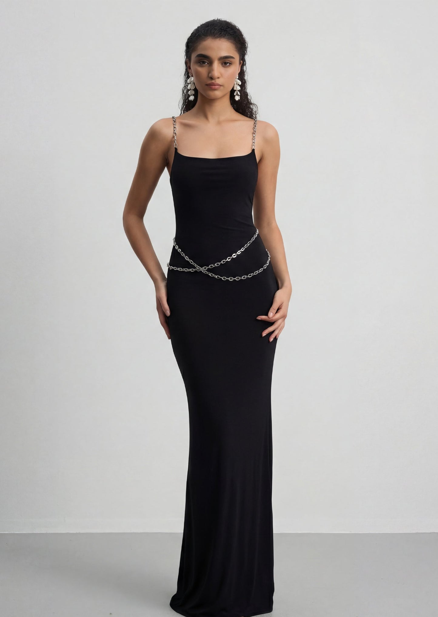 Sleeveless Chain Maxi Dress In Black