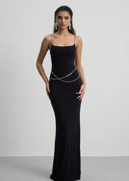 Sleeveless Chain Maxi Dress In Black