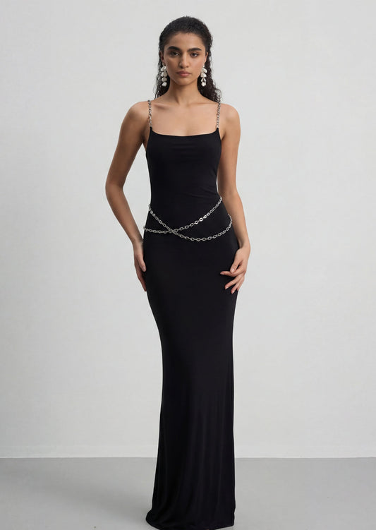 Sleeveless Chain Maxi Dress In Black