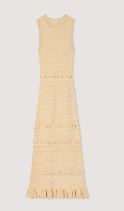 Solid Ruffled Knit Maxi Dress