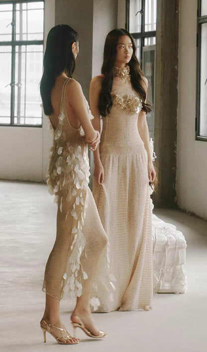 Irregular Hollow Knitted Tube Maxi Dress