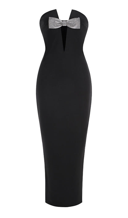 Rhinestone Bow Cut Out Maxi Dress