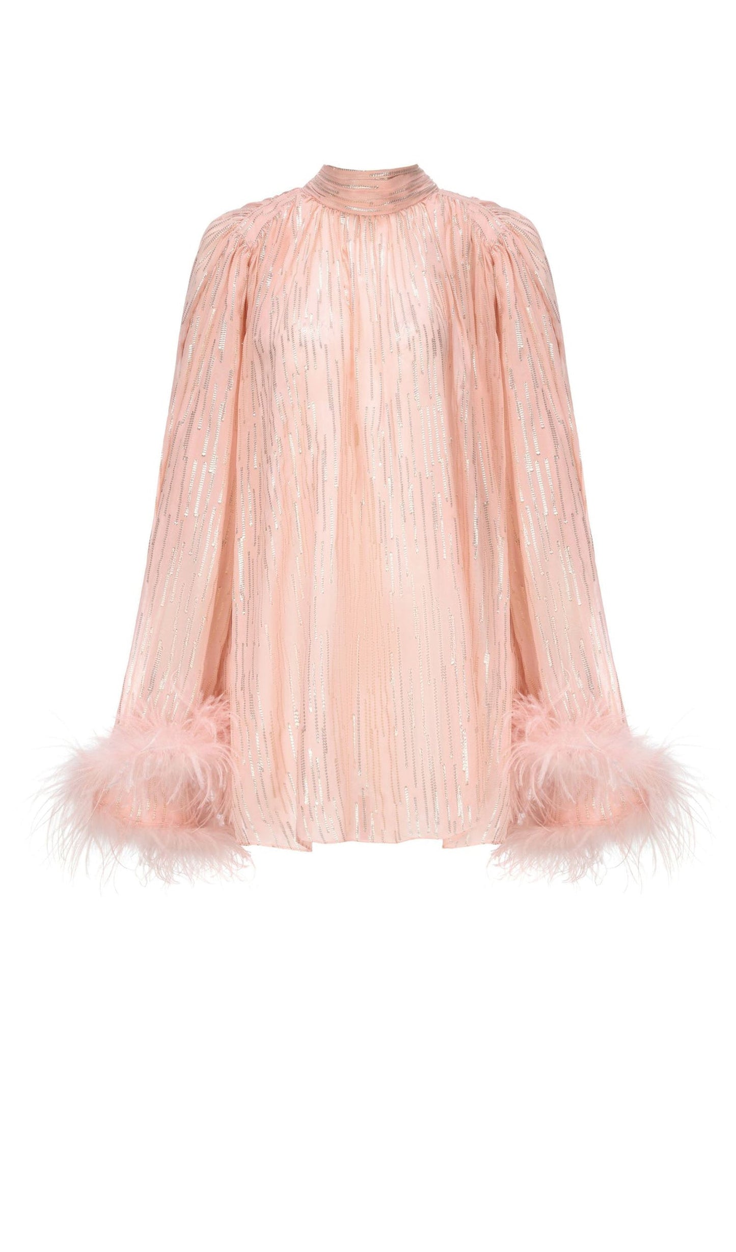 Feather Top & Leather Mini Skirt In Pink