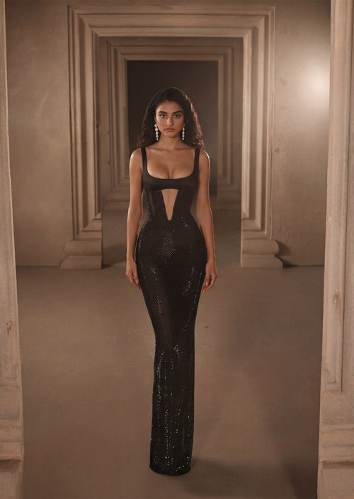 Abbey Sequined Maxi Dress In Black