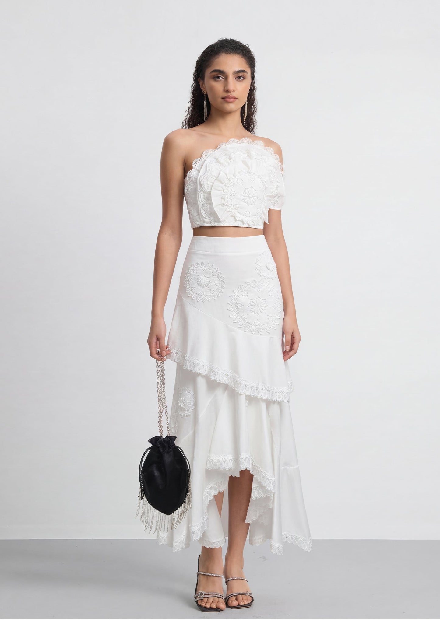 Ailbhe Strapless Flower Skirt Set In White