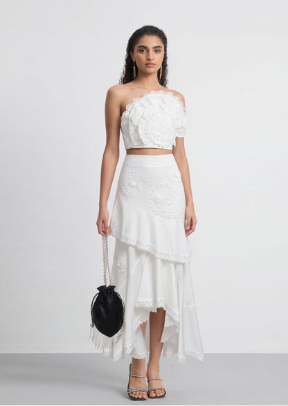 Ailbhe Strapless Flower Skirt Set In White