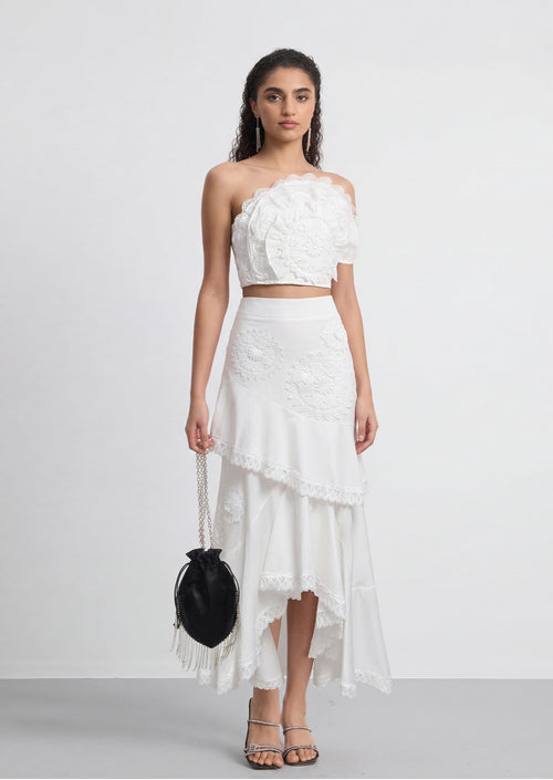 Ailbhe Strapless Flower Skirt Set In White