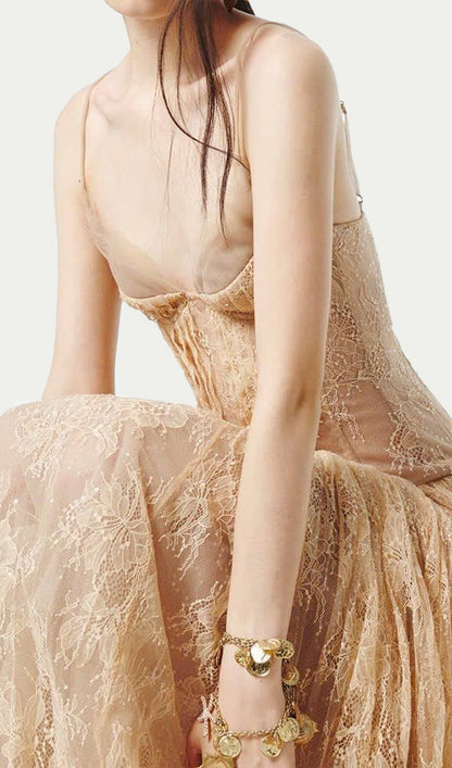 Sleeveless Layered Mesh Maxi Dress