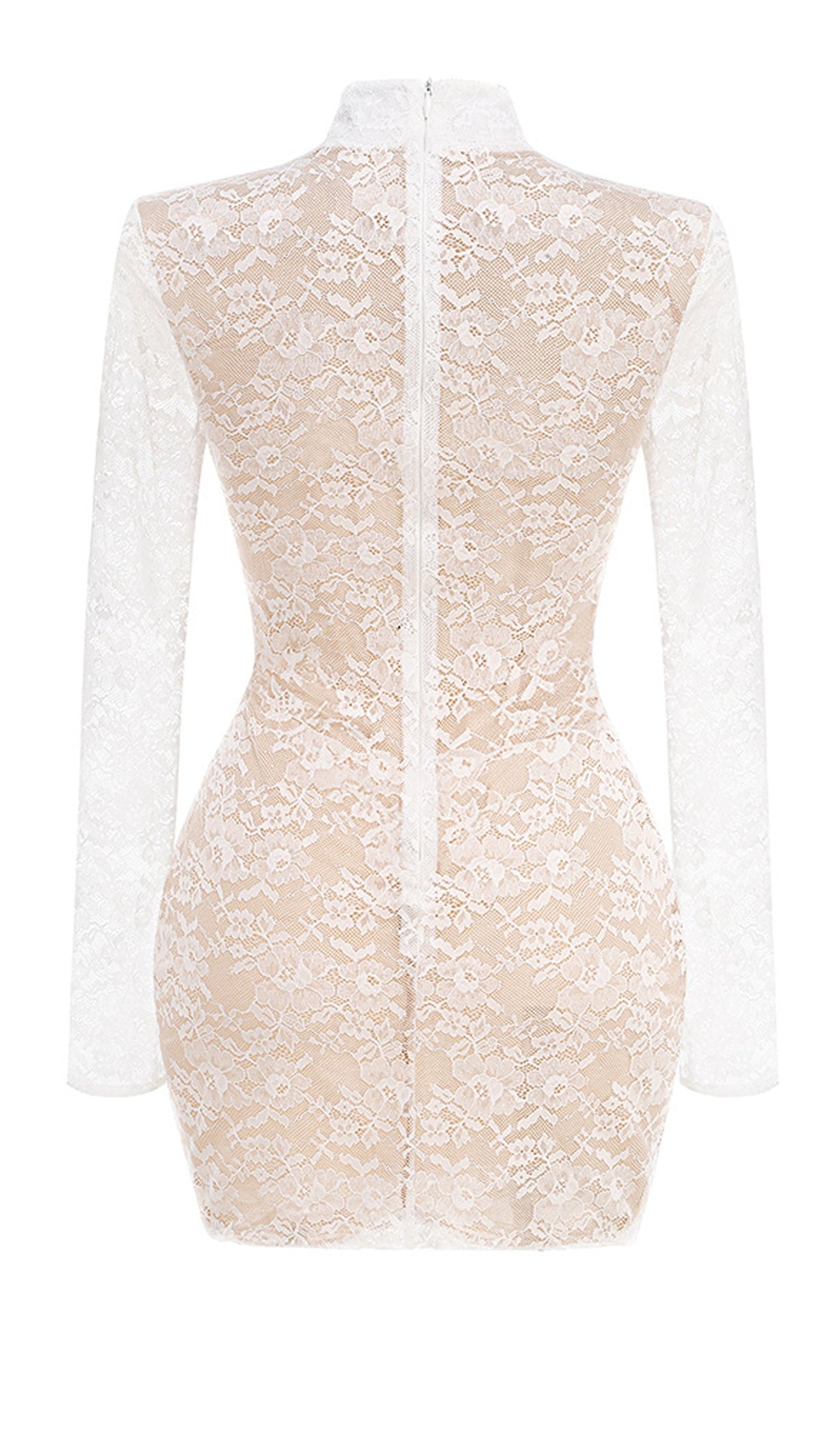 Mockneck Lace Mini Dress In White