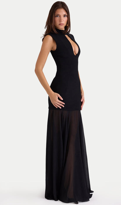 Sleeveless Keyhole Draping Maxi Dress
