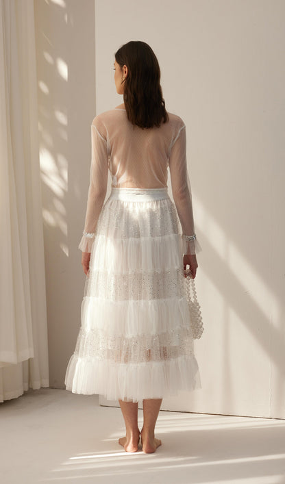 Lace Pleated Panel Skirt