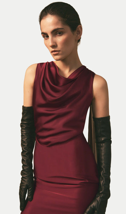 Draped Neckline Maxi Dress With Ribbons
