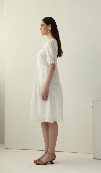 V Neck Midi Dress In White