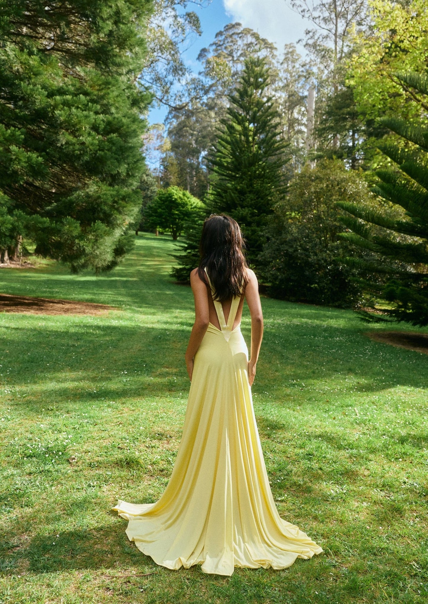 Deep V Neck Sleeveless Maxi Dress In Yellow