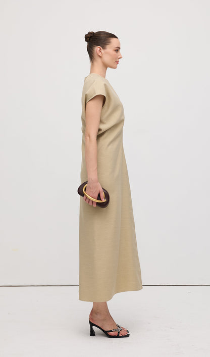 Slouch Waist  Midi Dress-Green