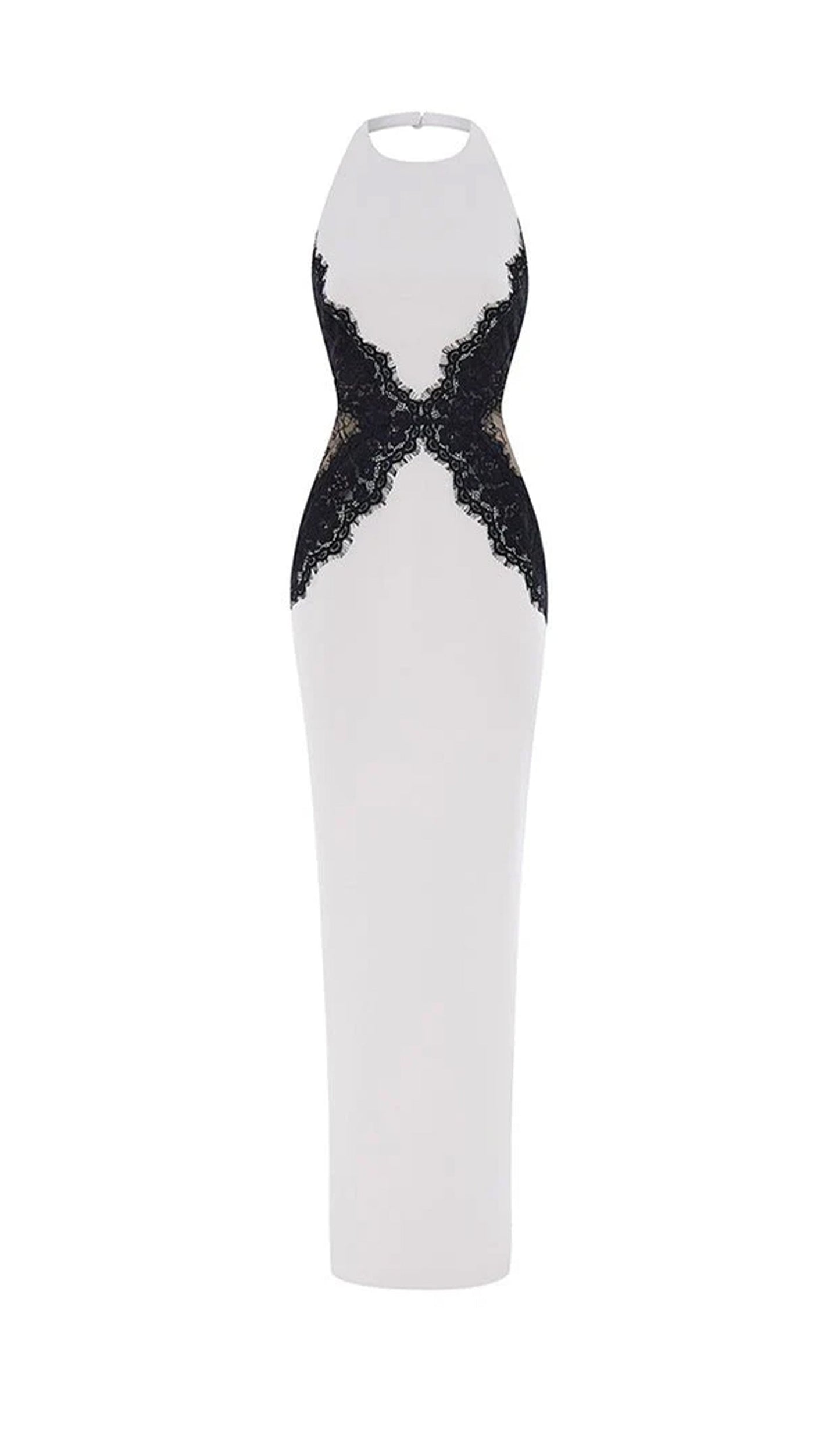 Open Back Maxi Dress In Crepe & Lace