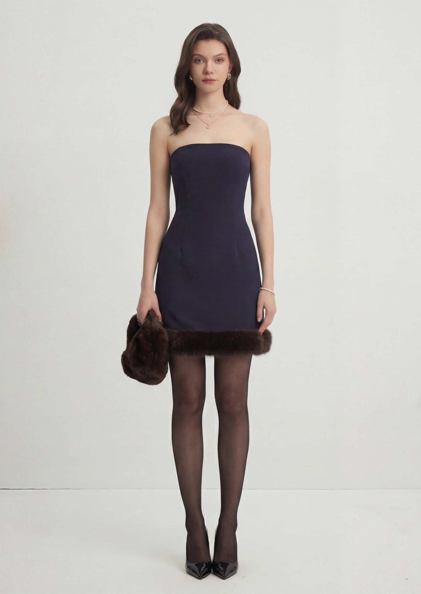 Fur Trim Jacket & Sleeveless Mini Dress Set