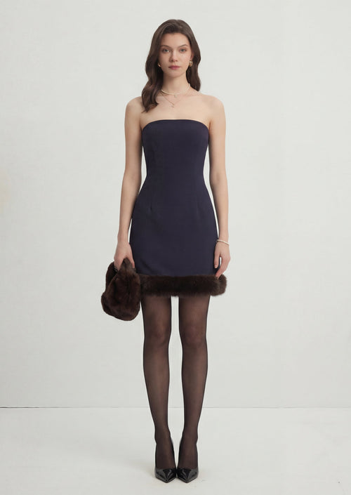 Fur Trim Jacket & Sleeveless Mini Dress Set