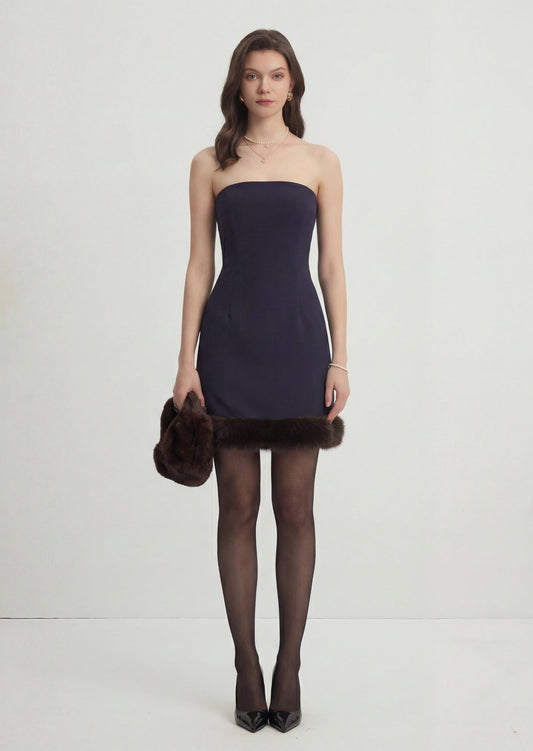 Fur Trim Jacket & Sleeveless Mini Dress Set