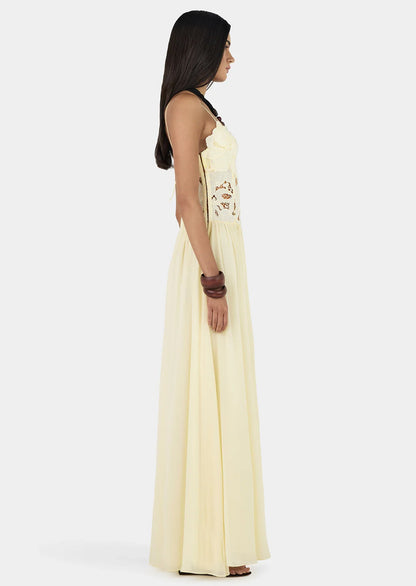 Stephanie Maxi Dress With Sheer Lace In Yellow
