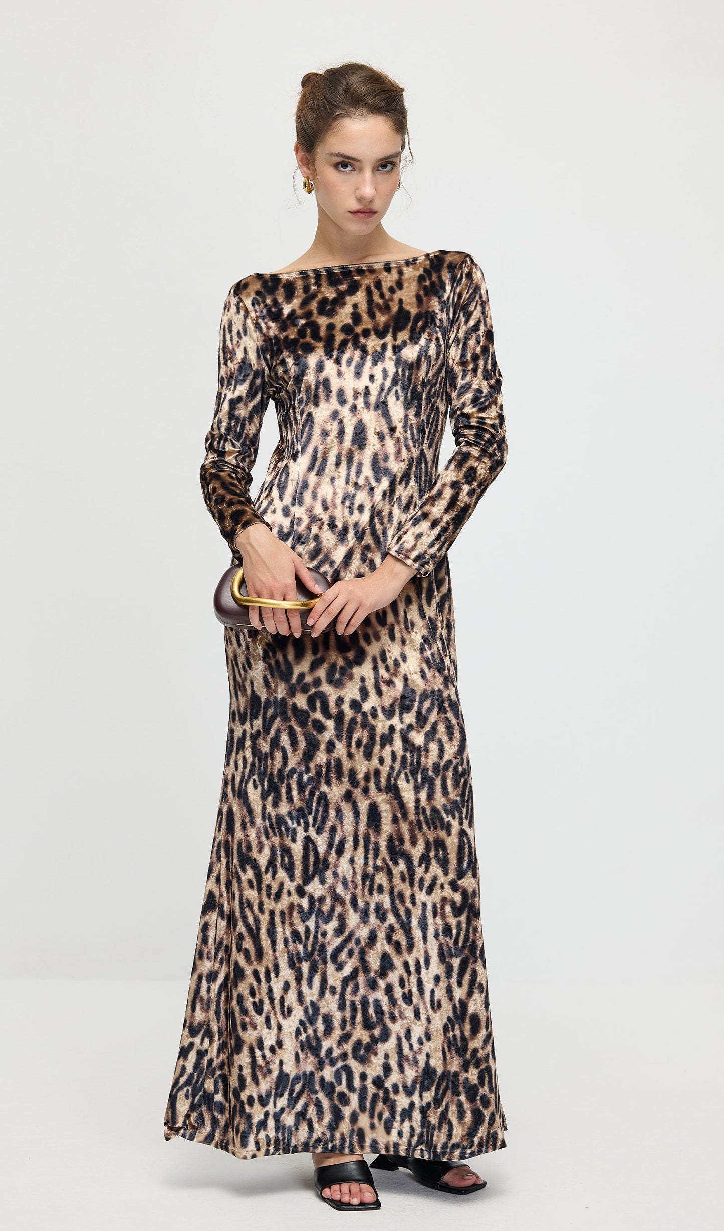 Leopard Printed Velvet Maxi Dress