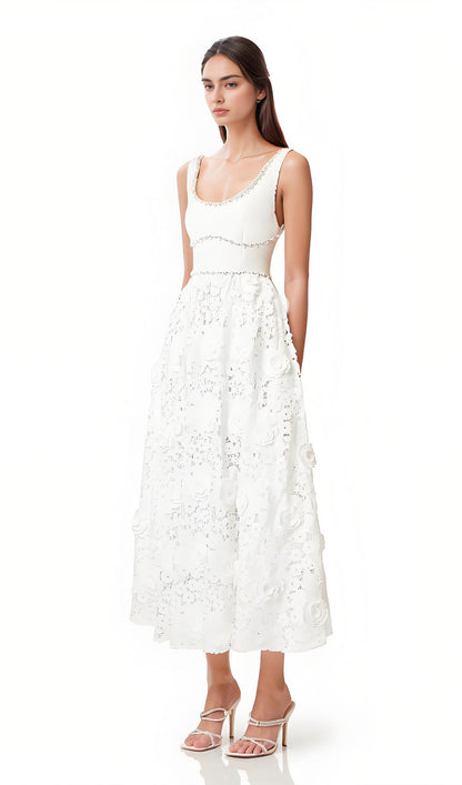 Sleeveless Embellished Lace Midi Dress