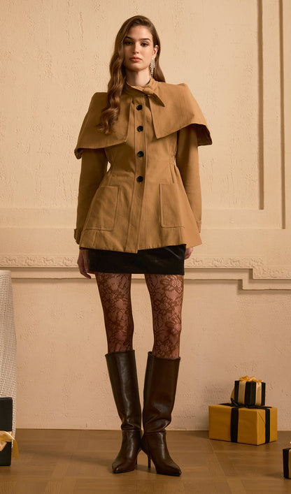 Cape Style Slim Waist Jacket