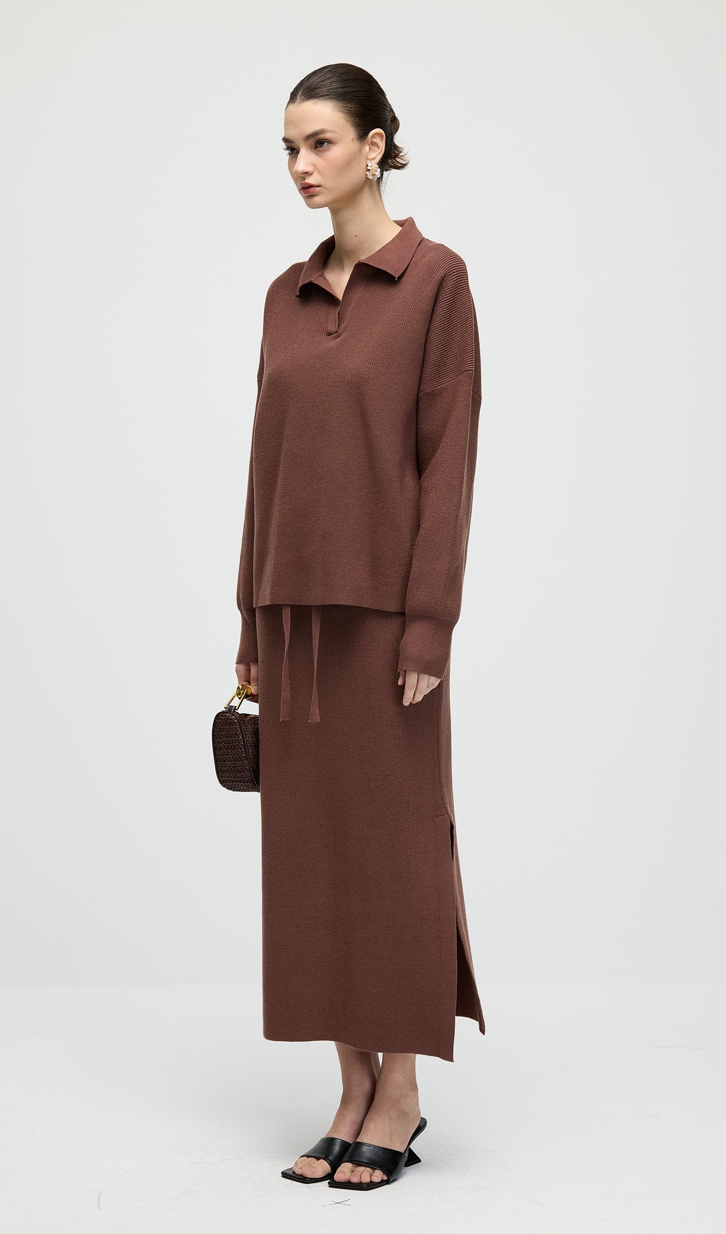 Knitted Long Sleeve Top & Midi Dress Set