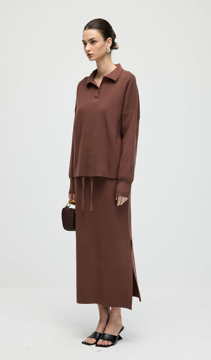 Knitted Long Sleeve Top & Midi Dress Set