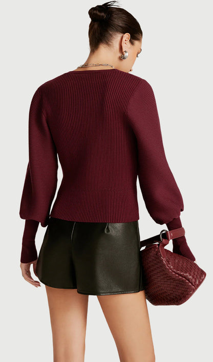 Lantern Sleeve V Neck Sweater