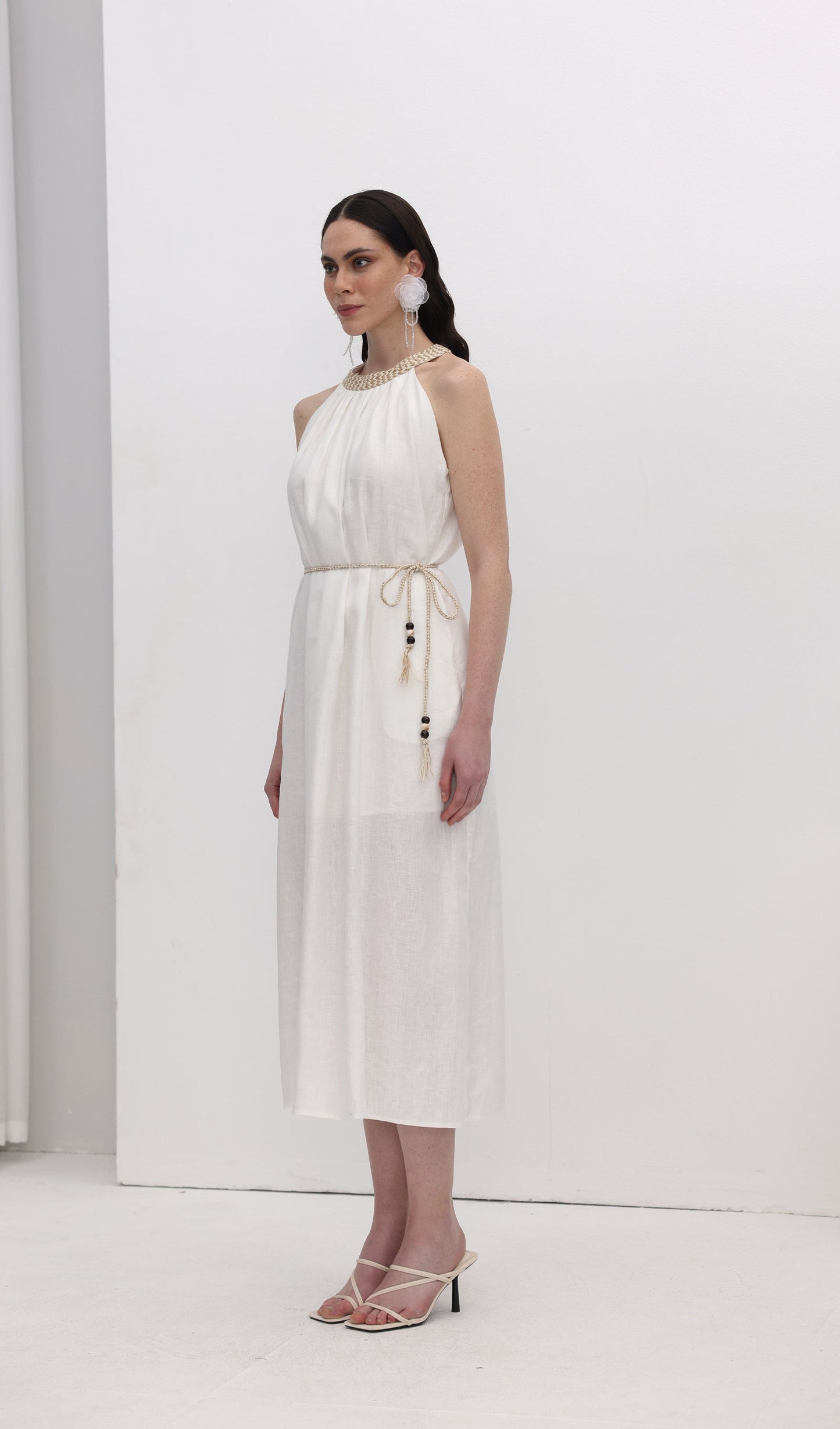 Halter Neck Linen Midi Dress