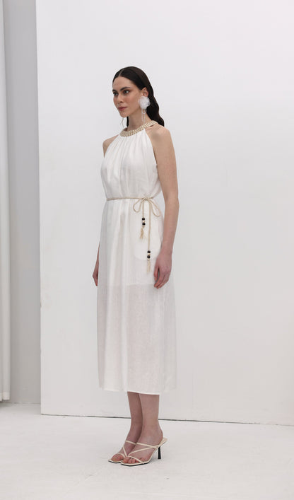 Halter Neck Linen Midi Dress