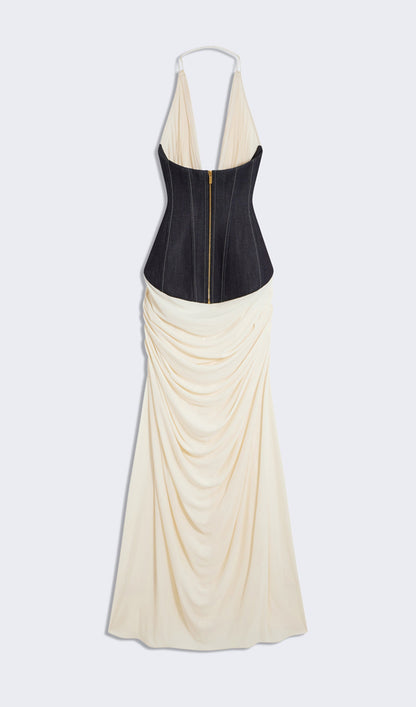 Draped Plunge Gown With Corset Waist