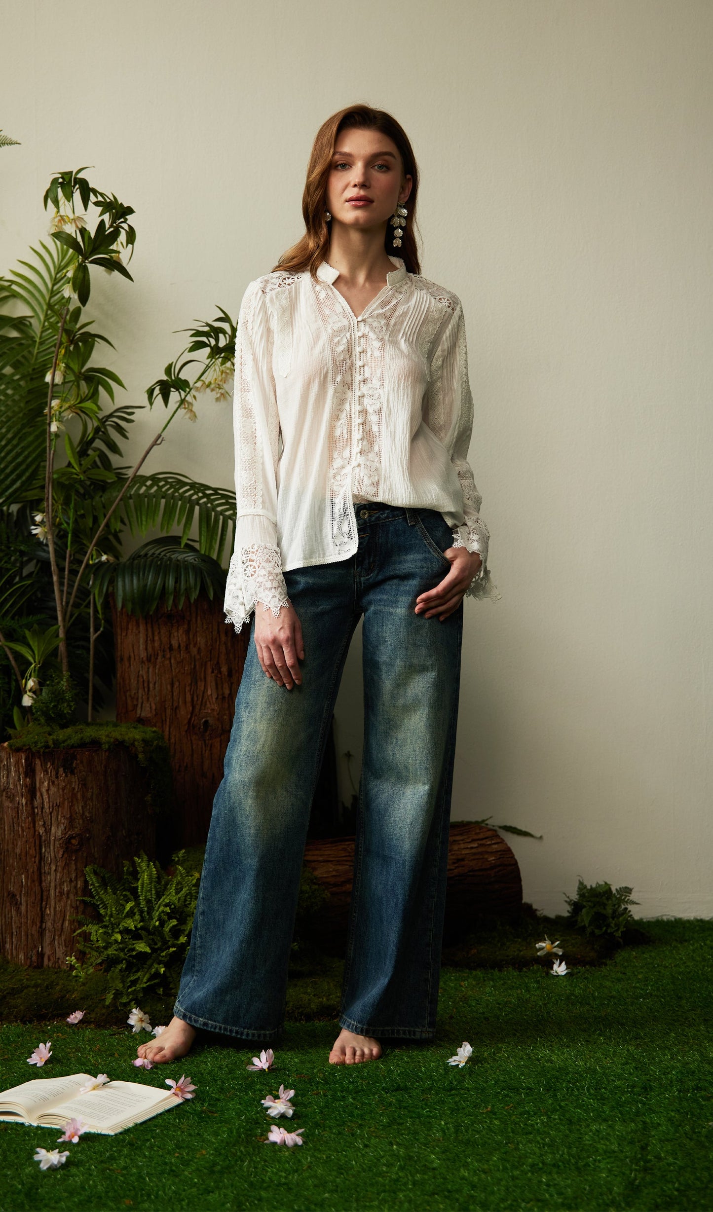 Lace Hollow Out  Blouse Top