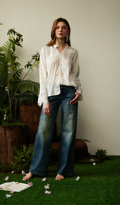 Lace Hollow Out  Blouse Top