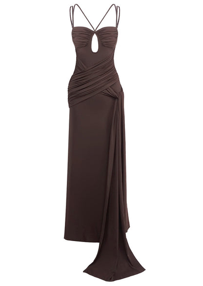 Ruched Draped Cut-Out Split Maxi Dress