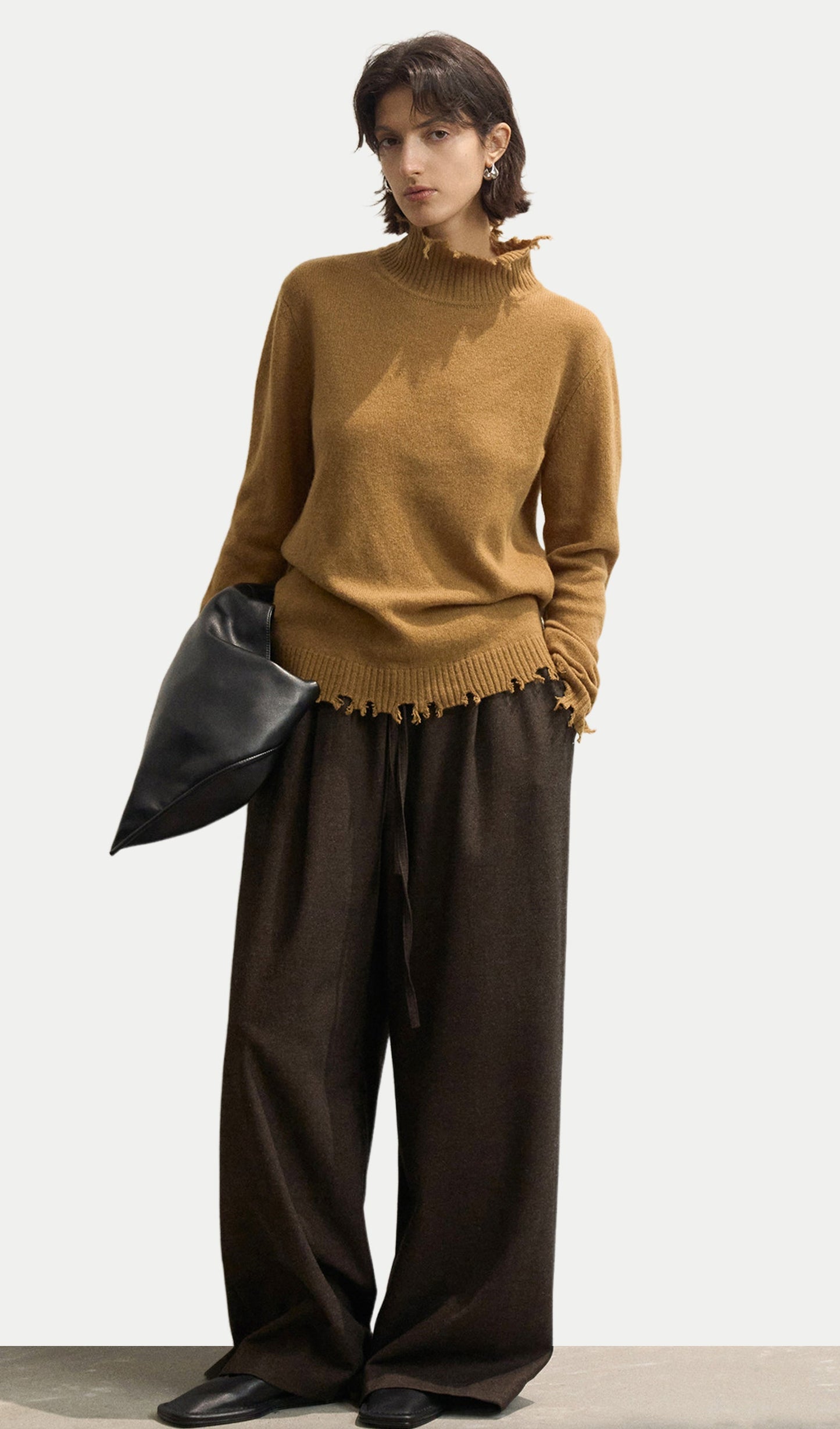 Wool Turtleneck Knit Top In Amber