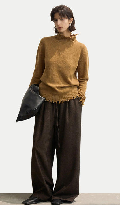 Wool Turtleneck Knit Top In Amber