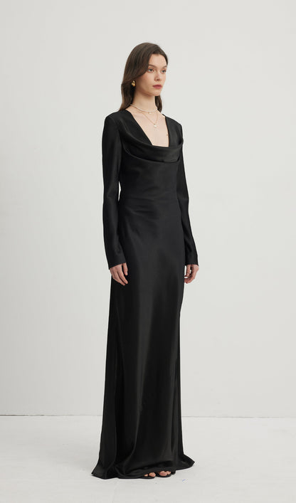 Low Collar Maxi Evening Dress