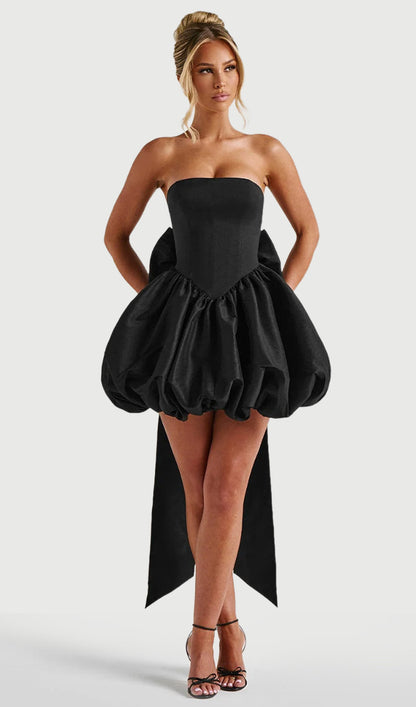 Lotus Mini Dress With Bow In Black