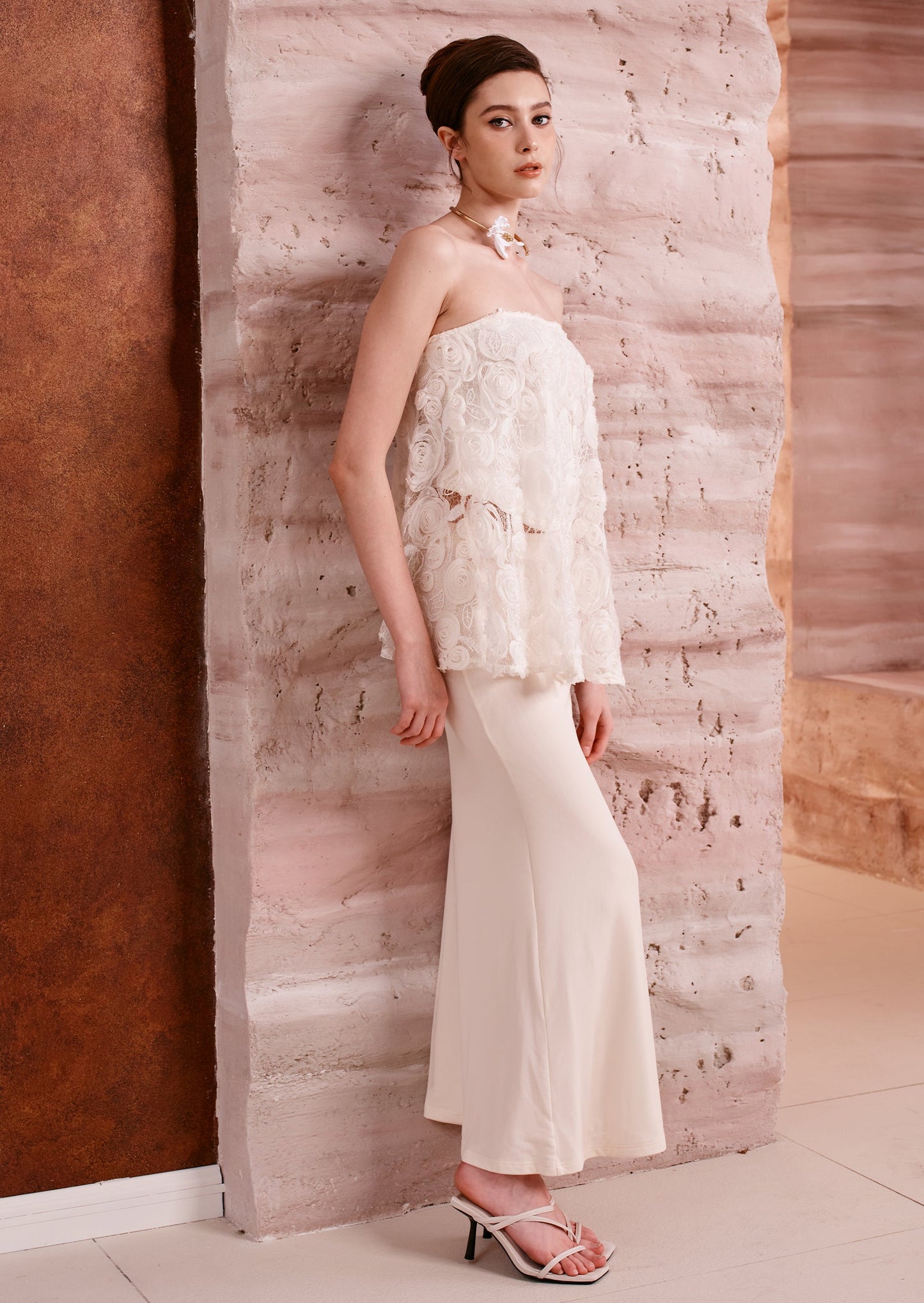 Strapless Bias Maxi Skirt With Rose Embroidery Set