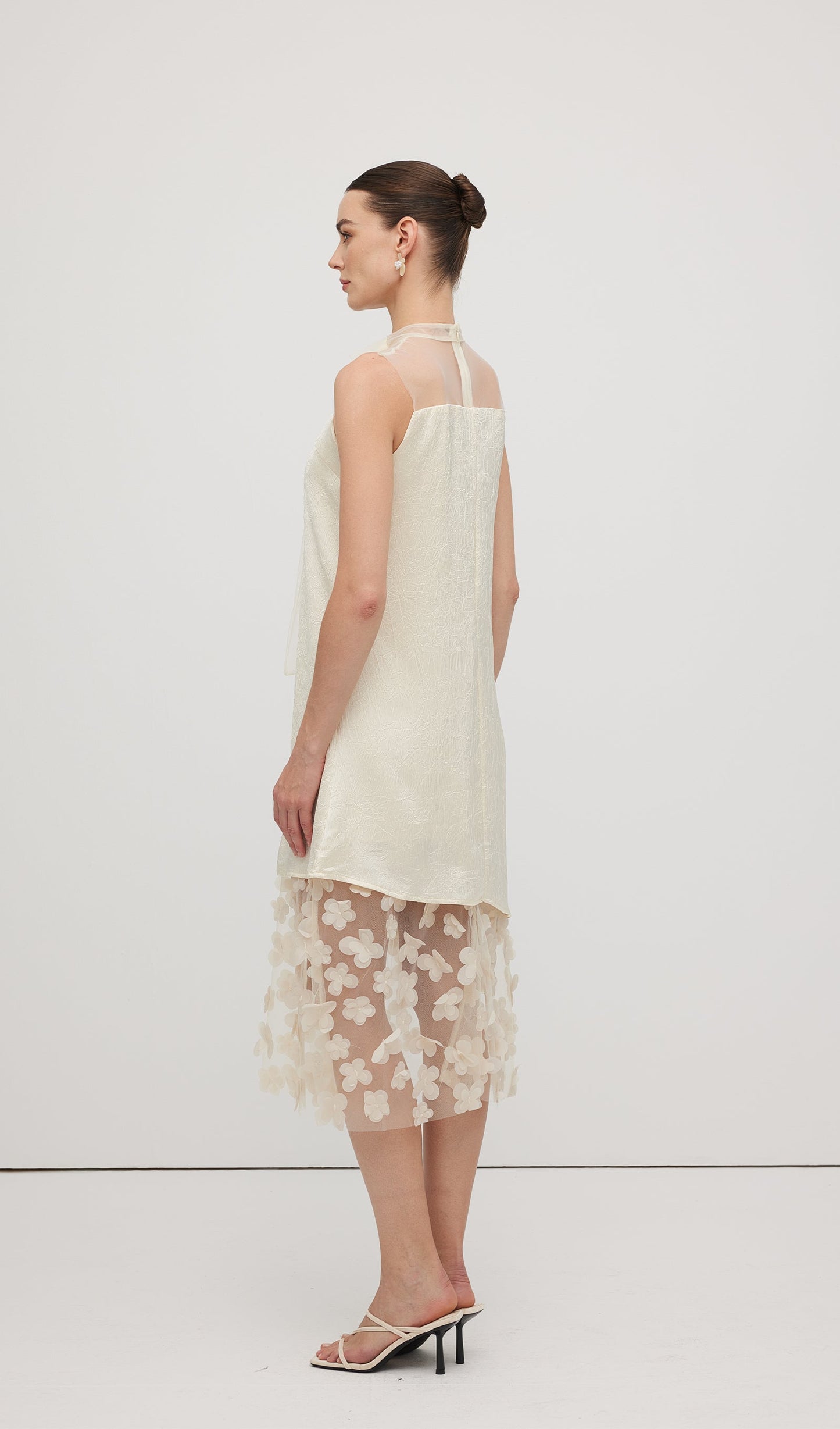 Solid Mesh Stitching Sleeveless Midi Dress