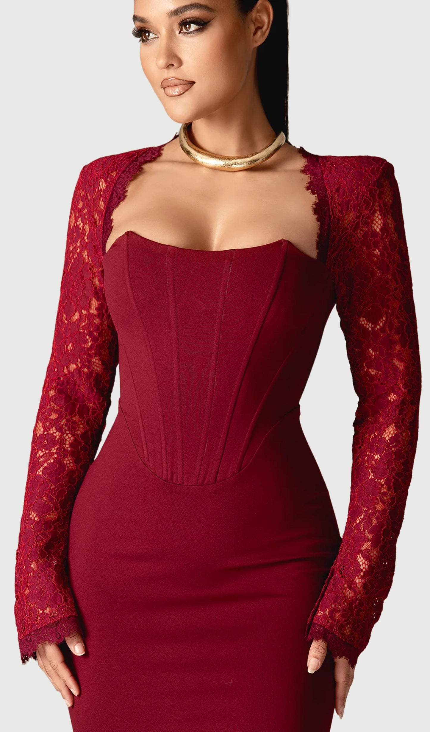 Guipure Lace Corset Mini Dress In Red
