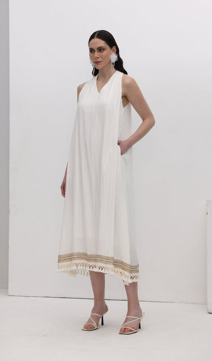 Embroidered Ramie Midi Dress