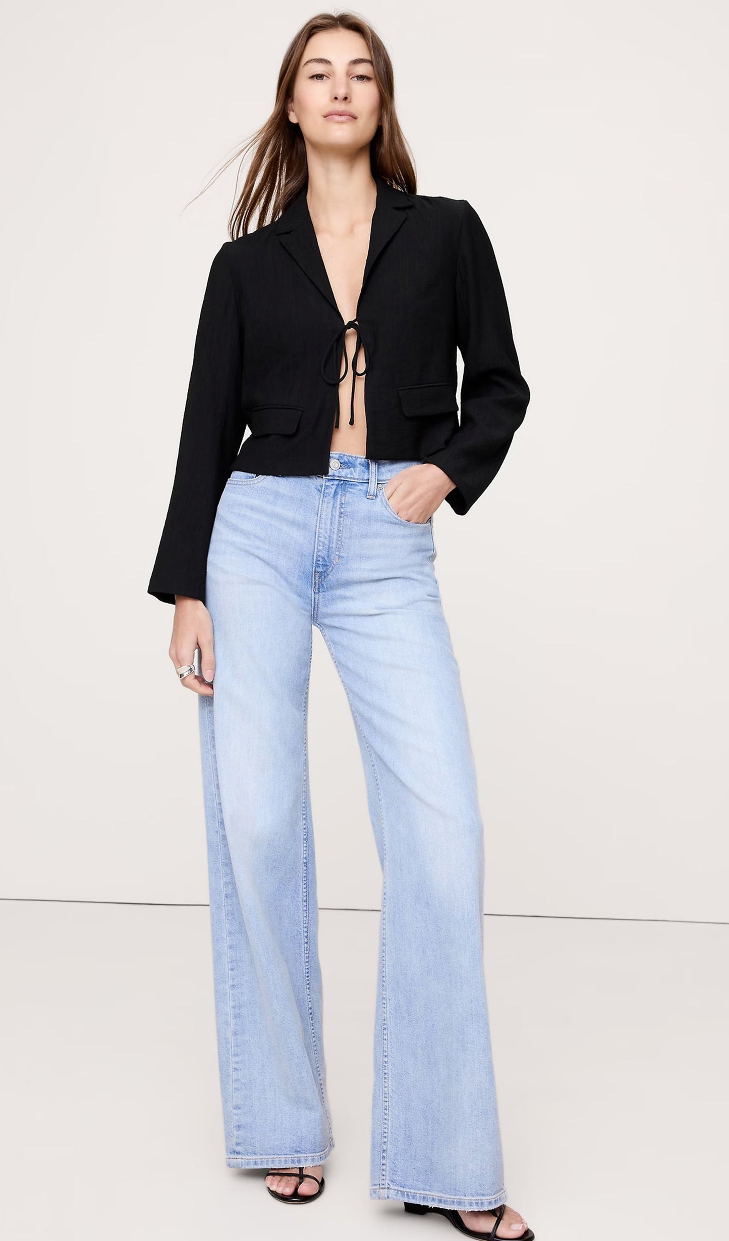 Tie Front Cropped Blazer & Wide Leg Pants Sets