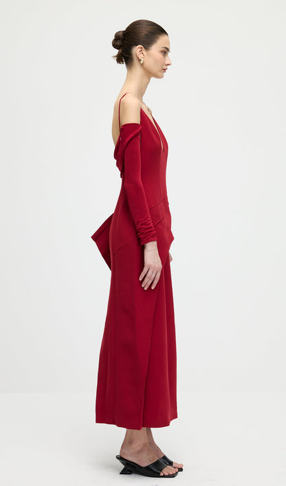 A Line Maxi Dress With V Neckline In Red