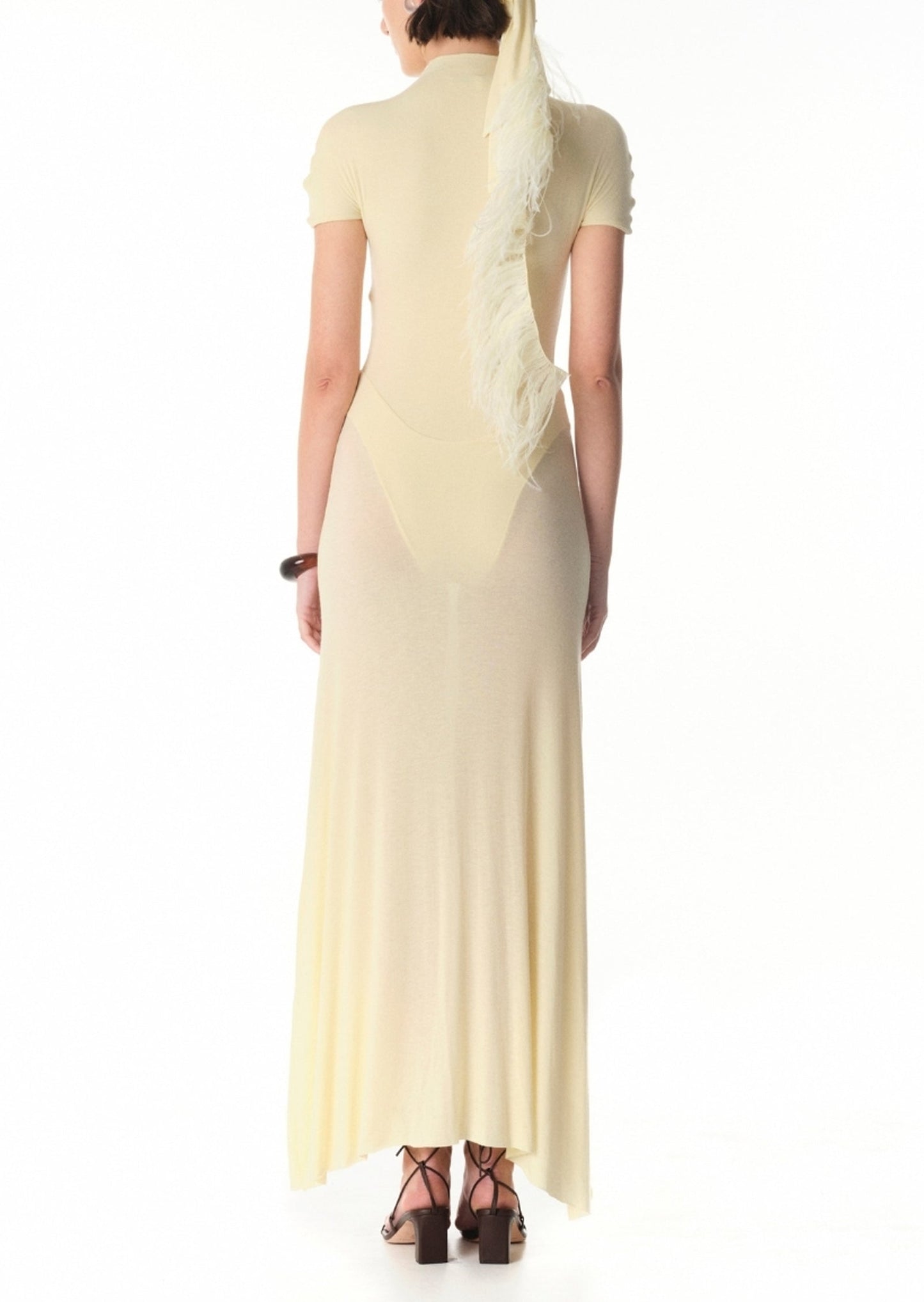 Short Sleeved Sheer Button Maxi Dress In Yellow