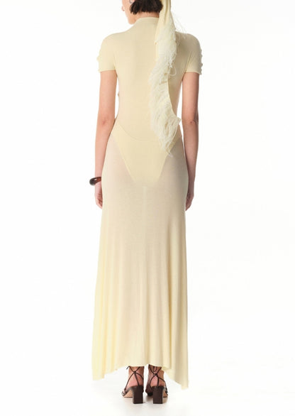 Short Sleeved Sheer Button Maxi Dress In Yellow
