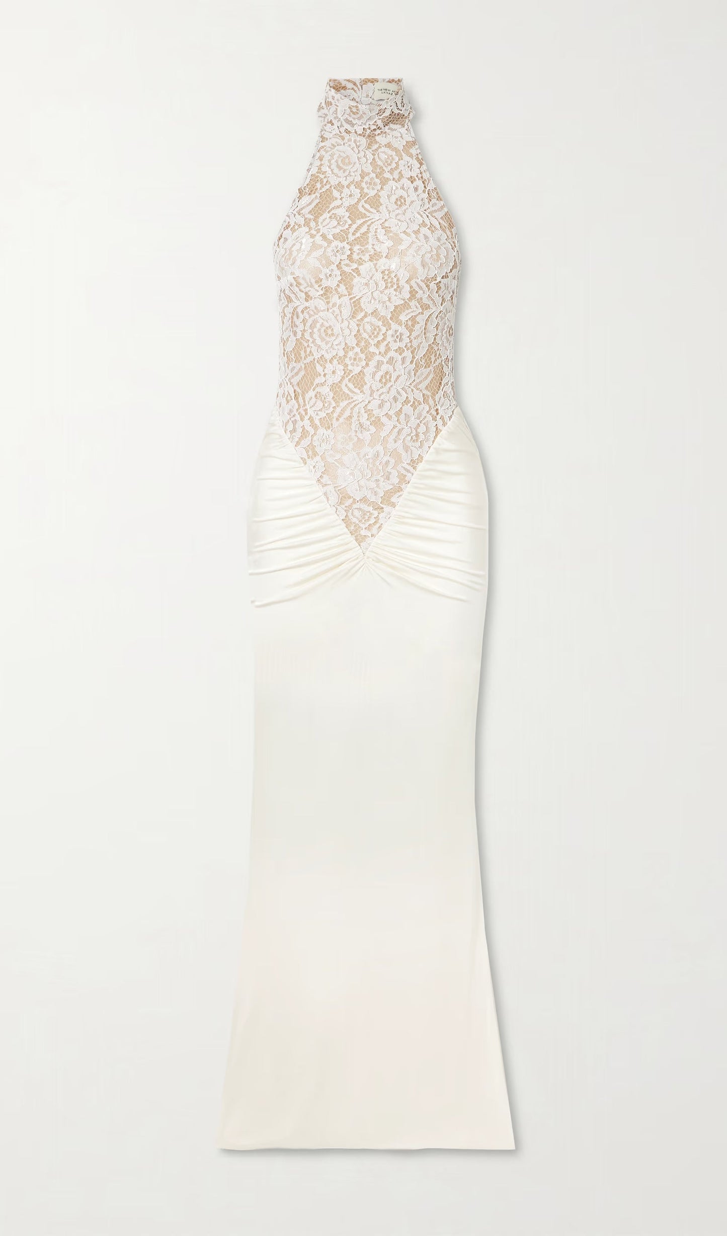 Gathered Lace Jersey Halterneck Dress