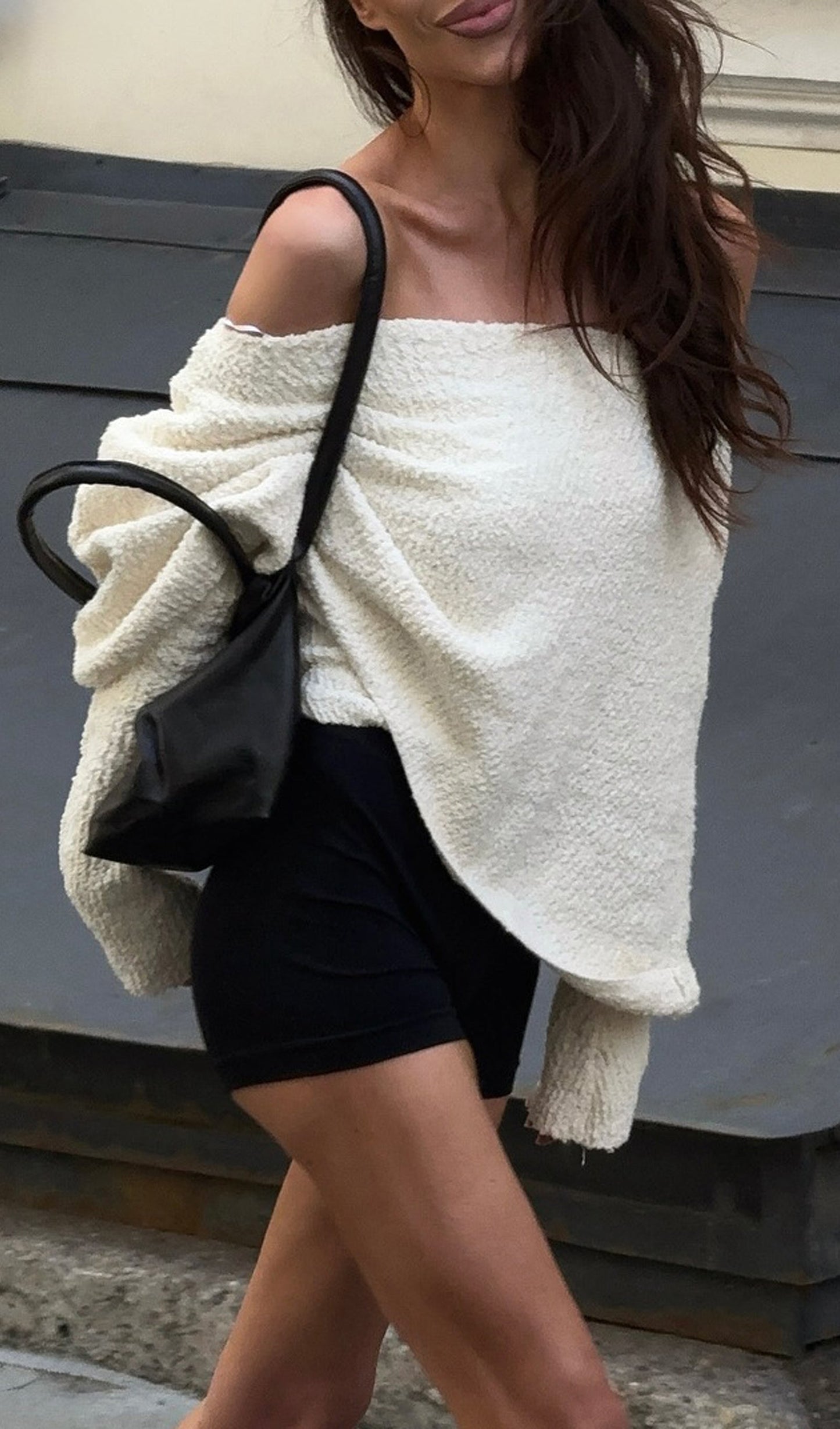 Off Shoulder Double-Layer Sweater Top